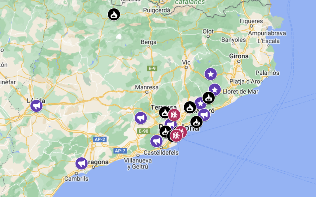 Mapa de les accions del 25 de novembre, Dia Internacional contra les violències masclistes, a Catalunya